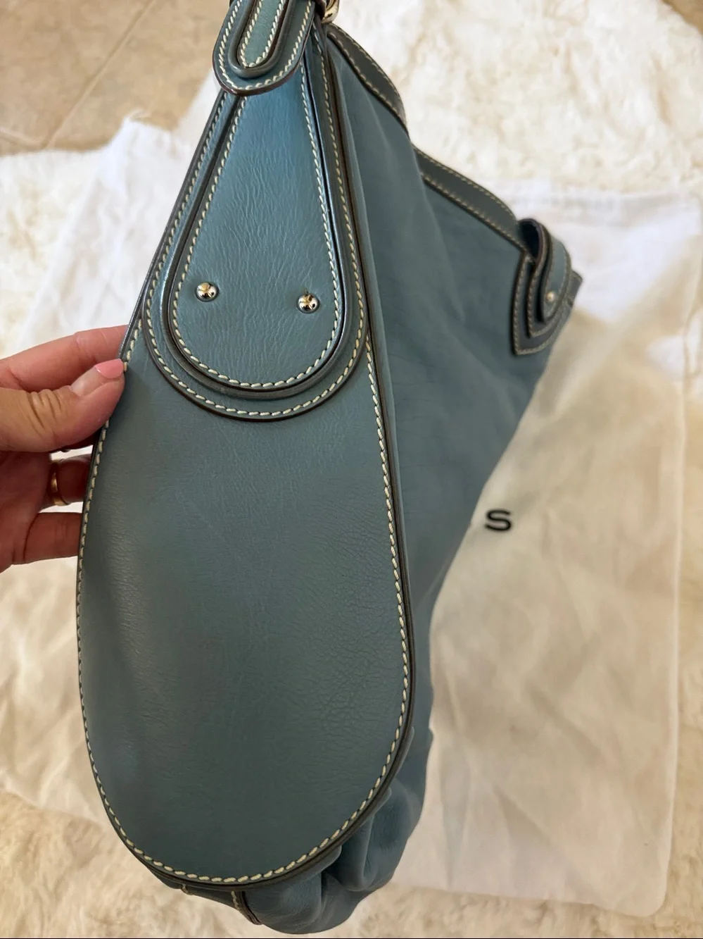NWOT Vintage Marc Jacobs Made in Italy Blue Leather Hobo Bag Push Lock Dustbag